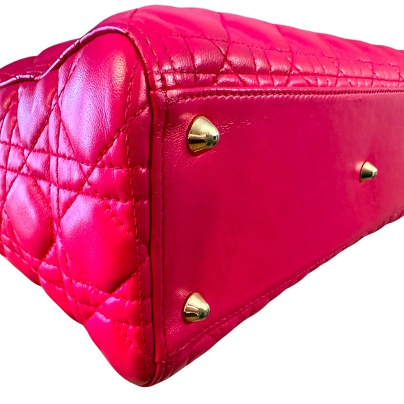 🔥 Christian Dior Lady Dior Pink Supple Quilted Lambskin Large Bag EUC! - Picture 12 of 16